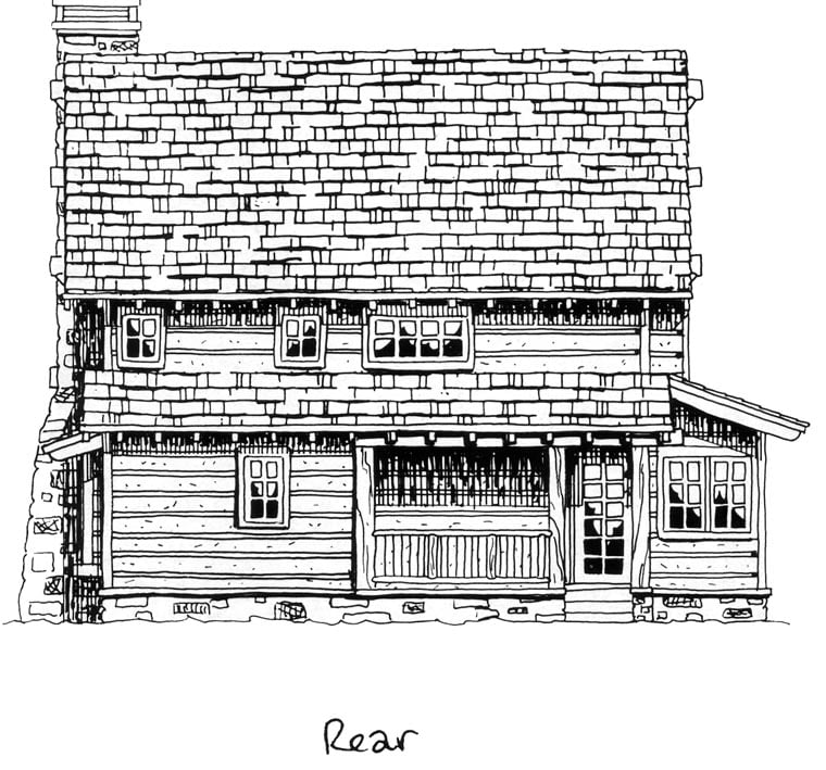 Cabin, Craftsman, Log House Plan 43212 with 2 Beds, 2 Baths Rear Elevation