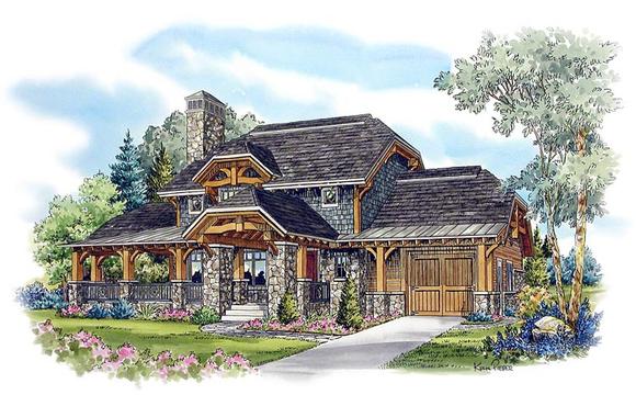 Country, Craftsman, Log House Plan 43213 with 2 Beds, 3 Baths, 2 Car Garage Elevation