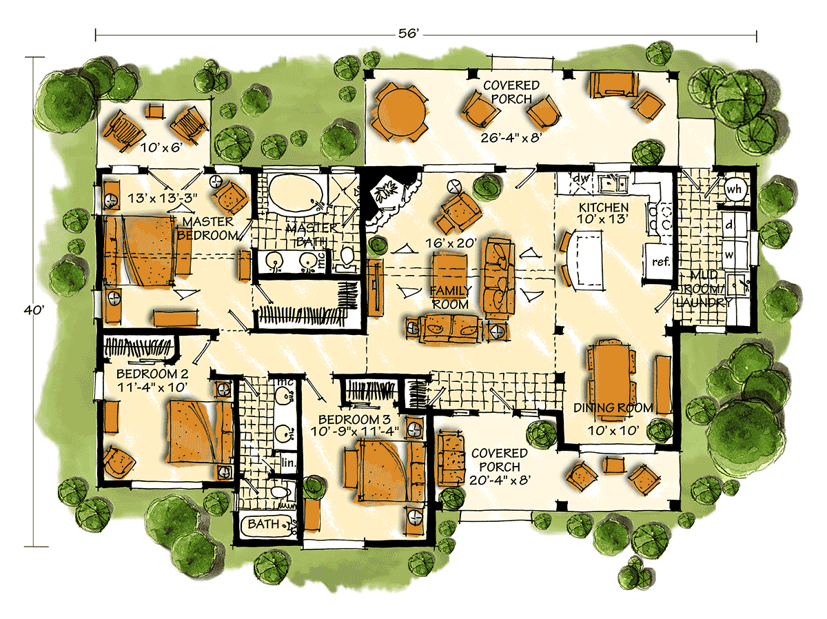 Cabin, Craftsman, Log House Plan 43214 with 3 Beds, 2 Baths Level One
