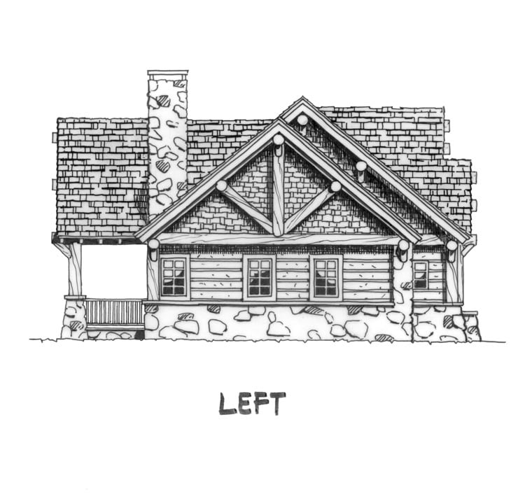 Cabin, Craftsman, Log Plan with 1416 Sq. Ft., 3 Bedrooms, 2 Bathrooms Picture 2