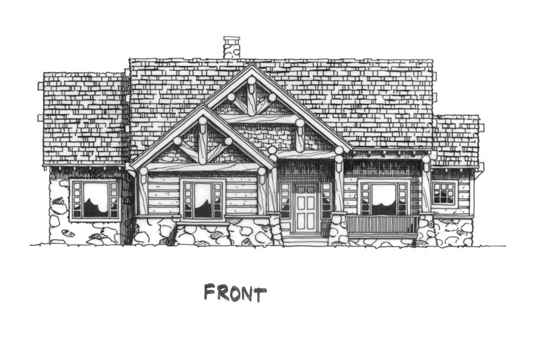Cabin, Craftsman, Log Plan with 1416 Sq. Ft., 3 Bedrooms, 2 Bathrooms Picture 4