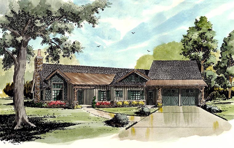 Country, Craftsman, Ranch Plan with 3050 Sq. Ft., 4 Bedrooms, 3 Bathrooms, 2 Car Garage Elevation