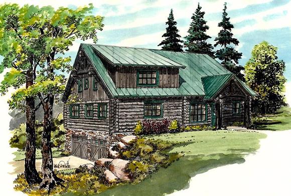 Cabin, Log House Plan 43217 with 3 Beds, 3 Baths, 2 Car Garage Elevation