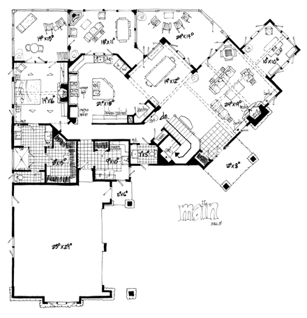 Craftsman, European, Tudor House Plan 43220 with 3 Beds, 4 Baths, 2 Car Garage First Level Plan