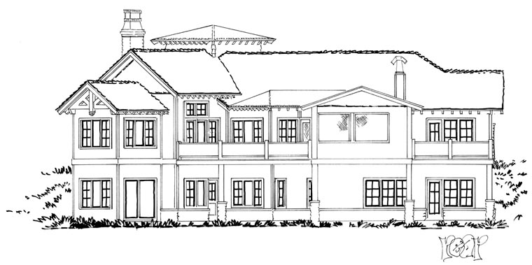 Craftsman, European, Tudor Plan with 3480 Sq. Ft., 3 Bedrooms, 4 Bathrooms, 2 Car Garage Rear Elevation