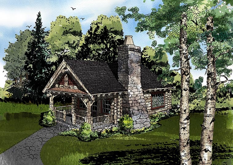 Cabin, Country, Craftsman, Log House Plan 43229 with 1 Beds, 1 Baths Elevation