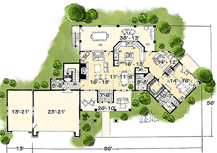 Cottage, Country, Craftsman House Plan 43238 with 3 Beds, 3 Baths, 3 Car Garage First Level Plan