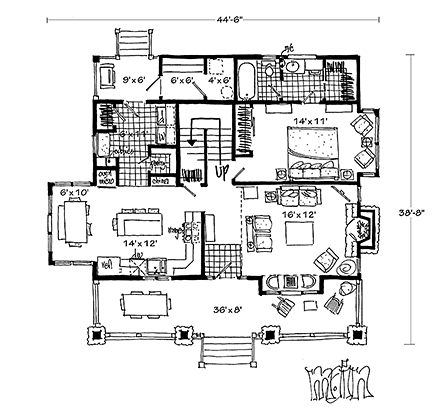 Cabin, Cottage, Country House Plan 43242 with 3 Beds, 2 Baths First Level Plan
