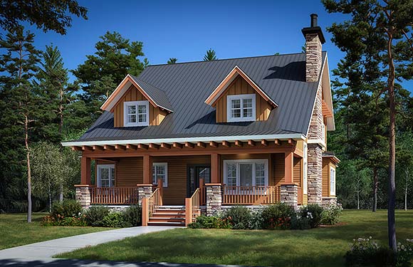 Cabin, Cottage, Country House Plan 43242 with 3 Beds, 2 Baths Elevation