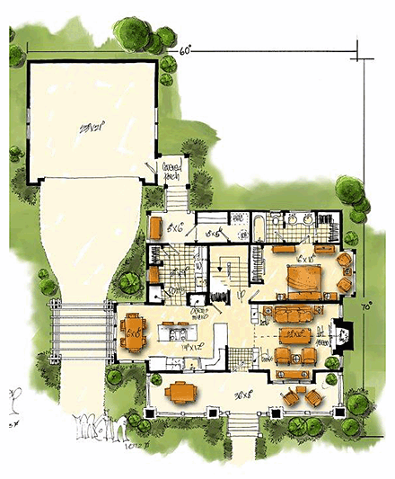 Bungalow, Cottage, Craftsman House Plan 43246 with 3 Beds, 3 Baths, 2 Car Garage First Level Plan