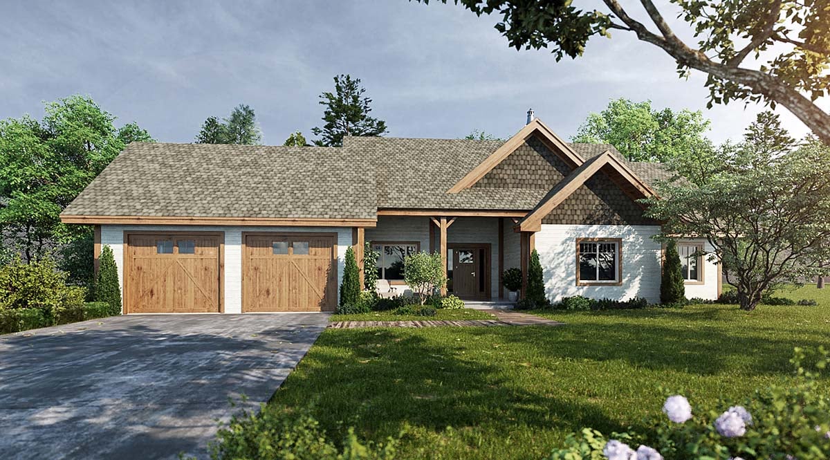Country, Farmhouse, Ranch, Traditional Plan with 1416 Sq. Ft., 3 Bedrooms, 2 Bathrooms, 2 Car Garage Elevation