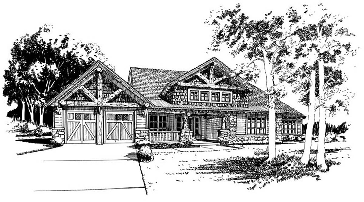 Bungalow, Cabin, Craftsman, Log Plan with 1416 Sq. Ft., 3 Bedrooms, 2 Bathrooms, 2 Car Garage Picture 12
