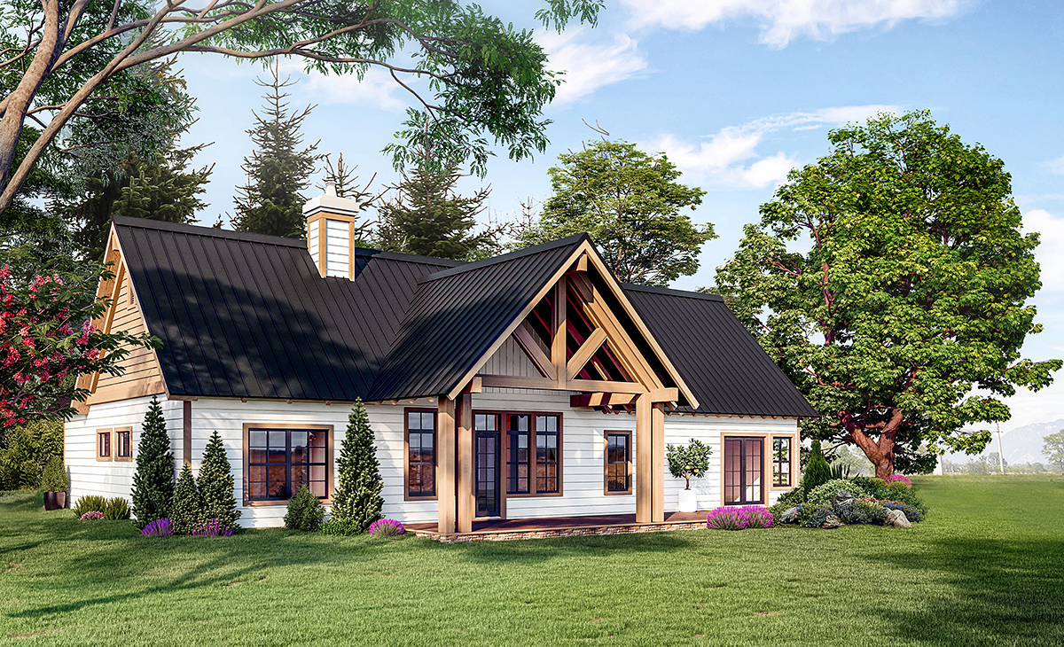 Bungalow, Country, Craftsman, Traditional Plan with 1892 Sq. Ft., 3 Bedrooms, 4 Bathrooms, 2 Car Garage Rear Elevation