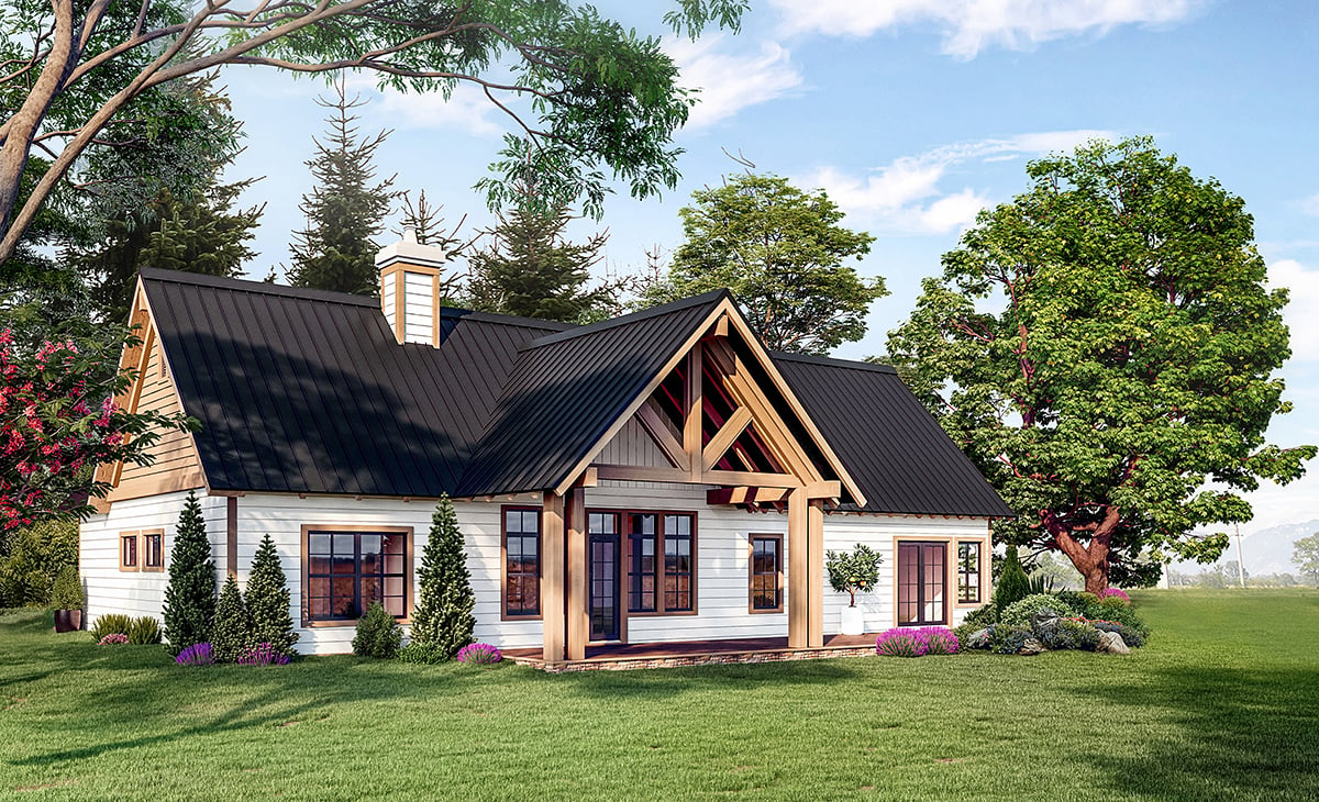 Bungalow, Country, Craftsman, Farmhouse Plan with 1892 Sq. Ft., 3 Bedrooms, 4 Bathrooms, 2 Car Garage Rear Elevation