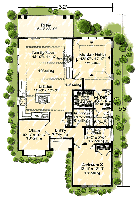 Bungalow, Cottage, Traditional House Plan 43263 with 2 Beds, 2 Baths First Level Plan