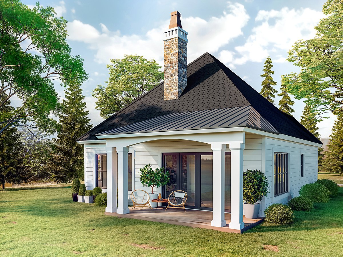 Bungalow, Cottage, Traditional Plan with 1371 Sq. Ft., 2 Bedrooms, 2 Bathrooms Rear Elevation