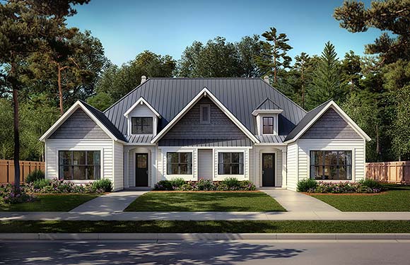 Craftsman, Farmhouse, Traditional Multi-Family Plan 43264 with 4 Beds, 4 Baths Elevation