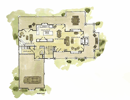 Country, Log House Plan 43265 with 3 Beds, 4 Baths, 2 Car Garage First Level Plan