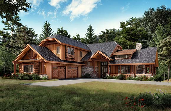 Country, Log House Plan 43265 with 3 Beds, 4 Baths, 2 Car Garage Elevation