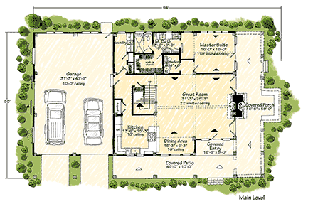 Barndominium, Farmhouse, Traditional House Plan 43267 with 3 Beds, 3 Baths, 2 Car Garage First Level Plan