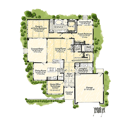 Contemporary, Modern House Plan 43269 with 4 Beds, 4 Baths, 2 Car Garage First Level Plan