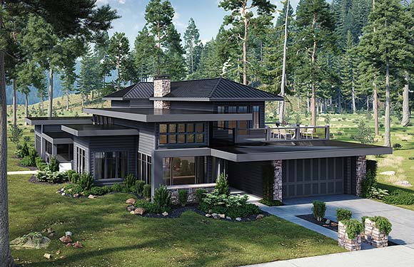 Contemporary, Modern House Plan 43269 with 4 Beds, 4 Baths, 2 Car Garage Elevation
