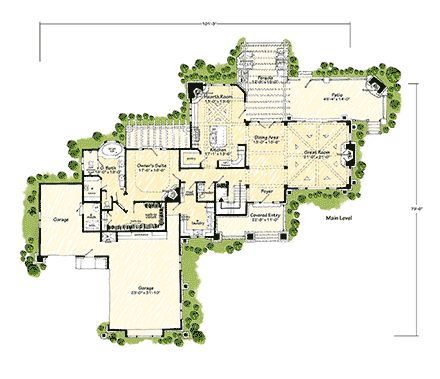 Craftsman, Southwest House Plan 43270 with 3 Beds, 4 Baths, 3 Car Garage First Level Plan