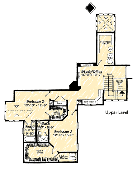Craftsman, Southwest House Plan 43270 with 3 Beds, 4 Baths, 3 Car Garage Second Level Plan