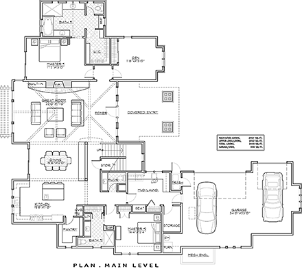 Country, Craftsman House Plan 43301 with 3 Beds, 5 Baths, 3 Car Garage First Level Plan
