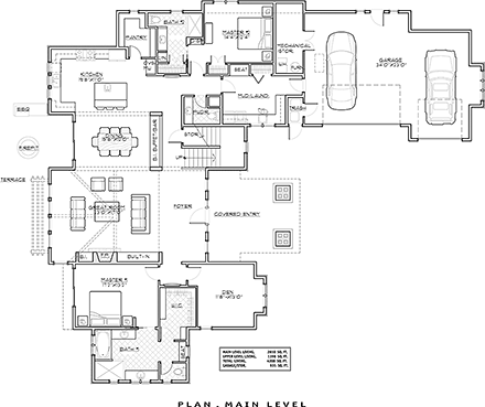 Craftsman House Plan 43303 with 4 Beds, 5 Baths, 3 Car Garage First Level Plan