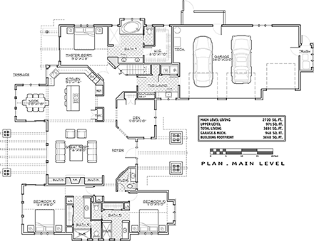 Craftsman House Plan 43304 with 4 Beds, 5 Baths, 3 Car Garage First Level Plan