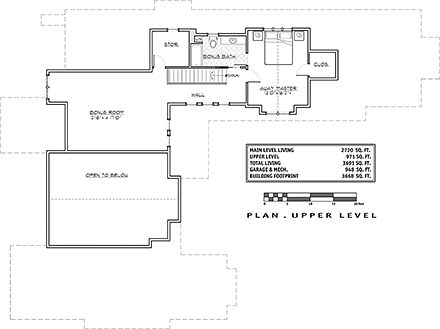 Craftsman House Plan 43304 with 4 Beds, 5 Baths, 3 Car Garage Second Level Plan