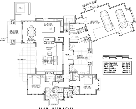 Craftsman, Modern, Prairie, Tuscan House Plan 43307 with 4 Beds, 5 Baths, 3 Car Garage First Level Plan
