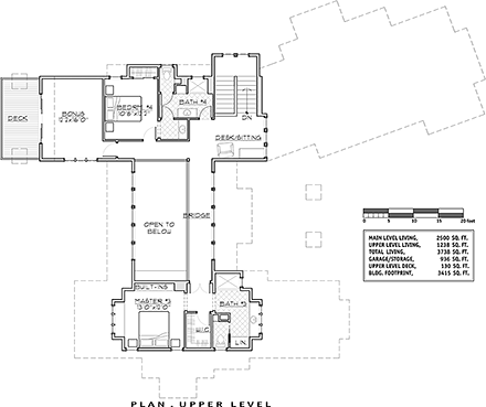 Craftsman, Modern, Prairie, Tuscan House Plan 43307 with 4 Beds, 5 Baths, 3 Car Garage Second Level Plan