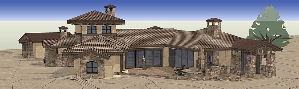 Tuscan Plan with 3579 Sq. Ft., 3 Bedrooms, 4 Bathrooms, 3 Car Garage Rear Elevation