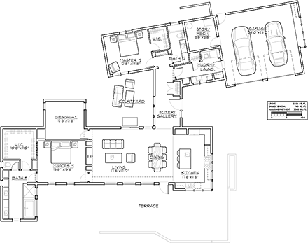 Contemporary, Modern House Plan 43310 with 2 Beds, 2 Baths, 2 Car Garage First Level Plan