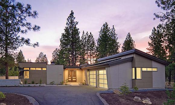 Contemporary, Modern House Plan 43310 with 2 Beds, 2 Baths, 2 Car Garage Elevation