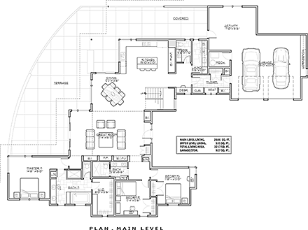 Contemporary, Modern House Plan 43315 with 5 Beds, 4 Baths, 2 Car Garage First Level Plan