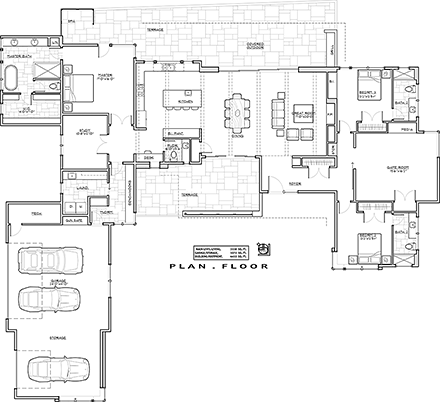 Contemporary, Modern House Plan 43319 with 3 Beds, 4 Baths, 3 Car Garage First Level Plan