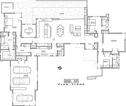 Modern House Plan 43321 with 3 Beds, 4 Baths, 3 Car Garage First Level Plan