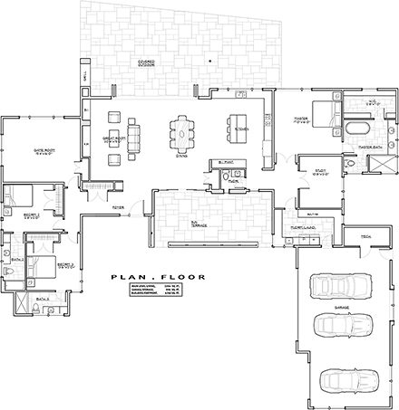 Contemporary, Modern House Plan 43322 with 3 Beds, 4 Baths, 3 Car Garage First Level Plan
