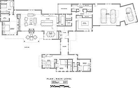 Contemporary, Farmhouse, Modern House Plan 43323 with 3 Beds, 4 Baths, 3 Car Garage First Level Plan