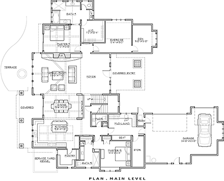 Craftsman House Plan 43325 with 5 Beds, 6 Baths, 3 Car Garage First Level Plan