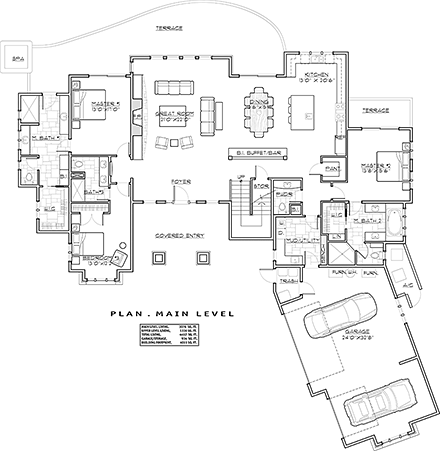 Country, Craftsman House Plan 43326 with 5 Beds, 6 Baths, 3 Car Garage First Level Plan