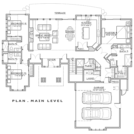 Bungalow, Craftsman House Plan 43328 with 3 Beds, 5 Baths, 2 Car Garage First Level Plan