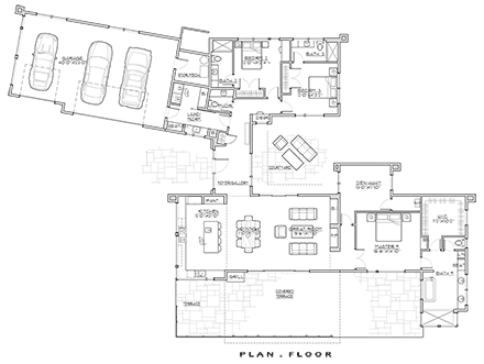Modern House Plan 43330 with 3 Beds, 4 Baths, 3 Car Garage First Level Plan