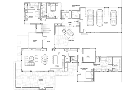 Contemporary, Modern House Plan 43338 with 4 Beds, 5 Baths, 3 Car Garage First Level Plan
