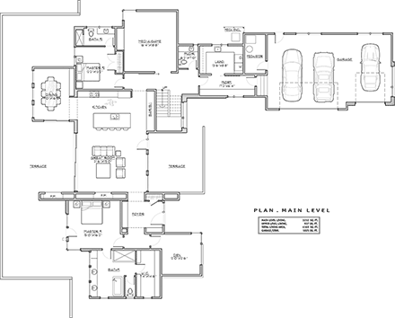 Contemporary, Modern House Plan 43339 with 4 Beds, 5 Baths, 3 Car Garage First Level Plan