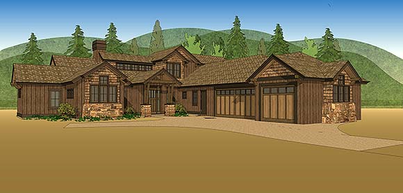 Craftsman, Ranch House Plan 43341 with 3 Beds, 5 Baths, 3 Car Garage Elevation