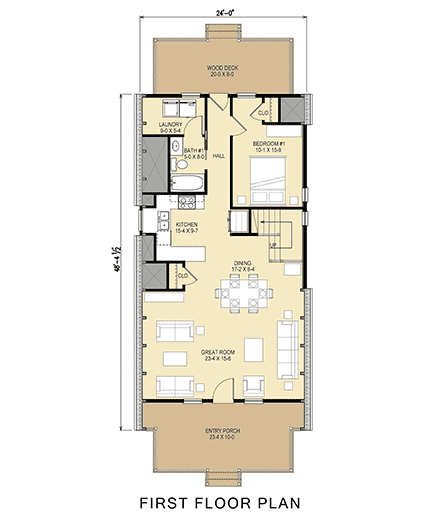 A-Frame House Plan 43500 with 3 Beds, 2 Baths First Level Plan